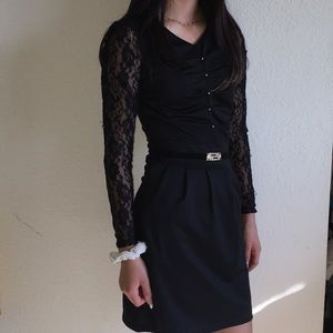 Black dress with lace sleeves and back